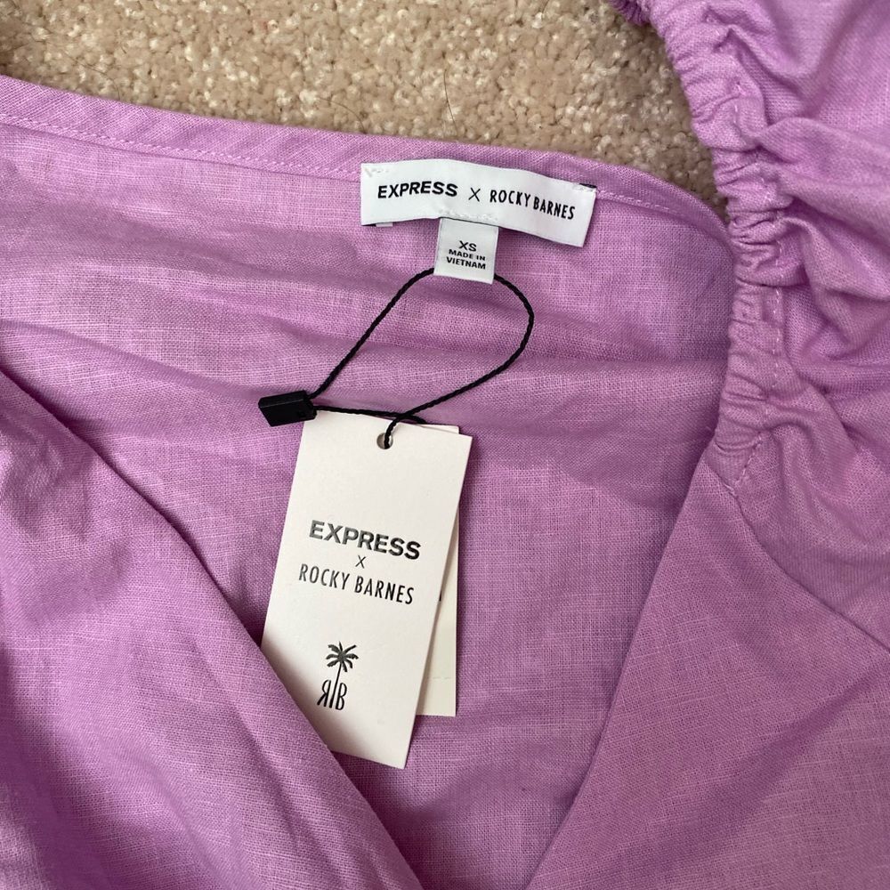 Express X Rocky Barnes Purple Tie Front Puff Sleeve Crop Top in
size XS - Picture 4 of 4